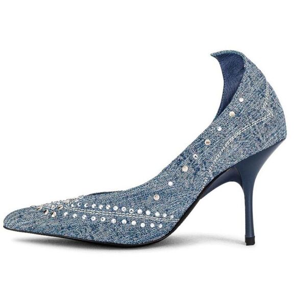 New Jeffrey Campbell cowgirl Yee Haw Heel in Blue Acid Wash Denim Blue Jean 6.5 - Picture 5 of 6